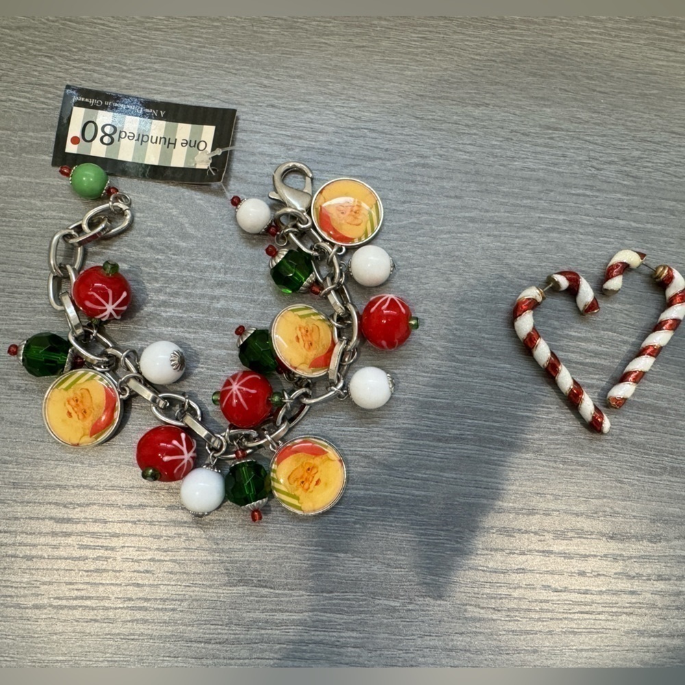Christmas Santa Bracelet and Candy Cane Earrings